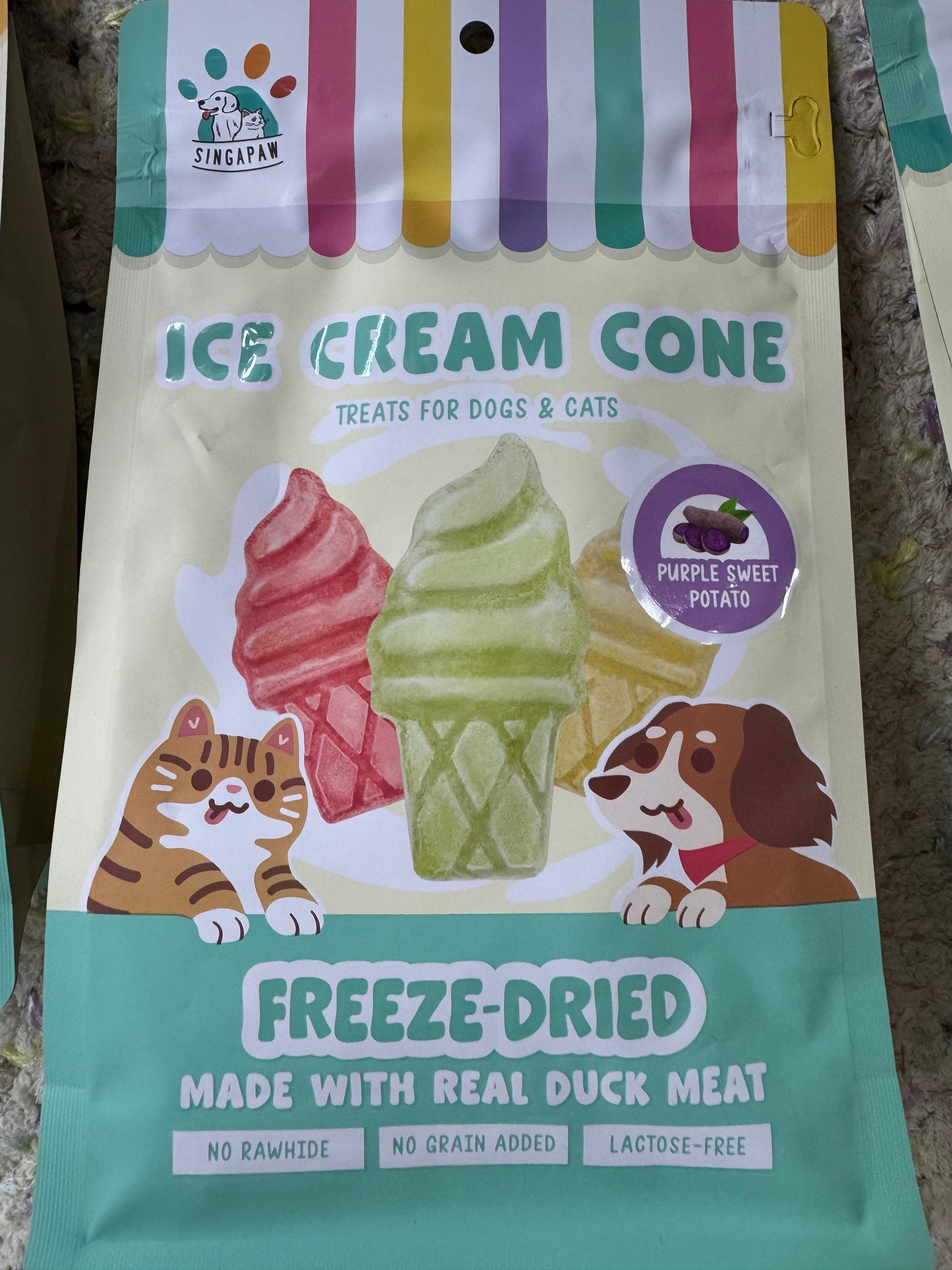 Freeze Dried Ice Cream Cone Treats for Dogs and Cats made with duck meat