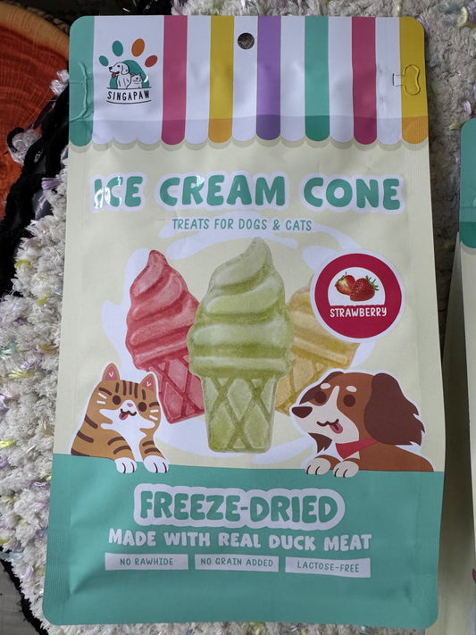 Freeze Dried Ice Cream Cone Treats for Dogs and Cats made with duck meat