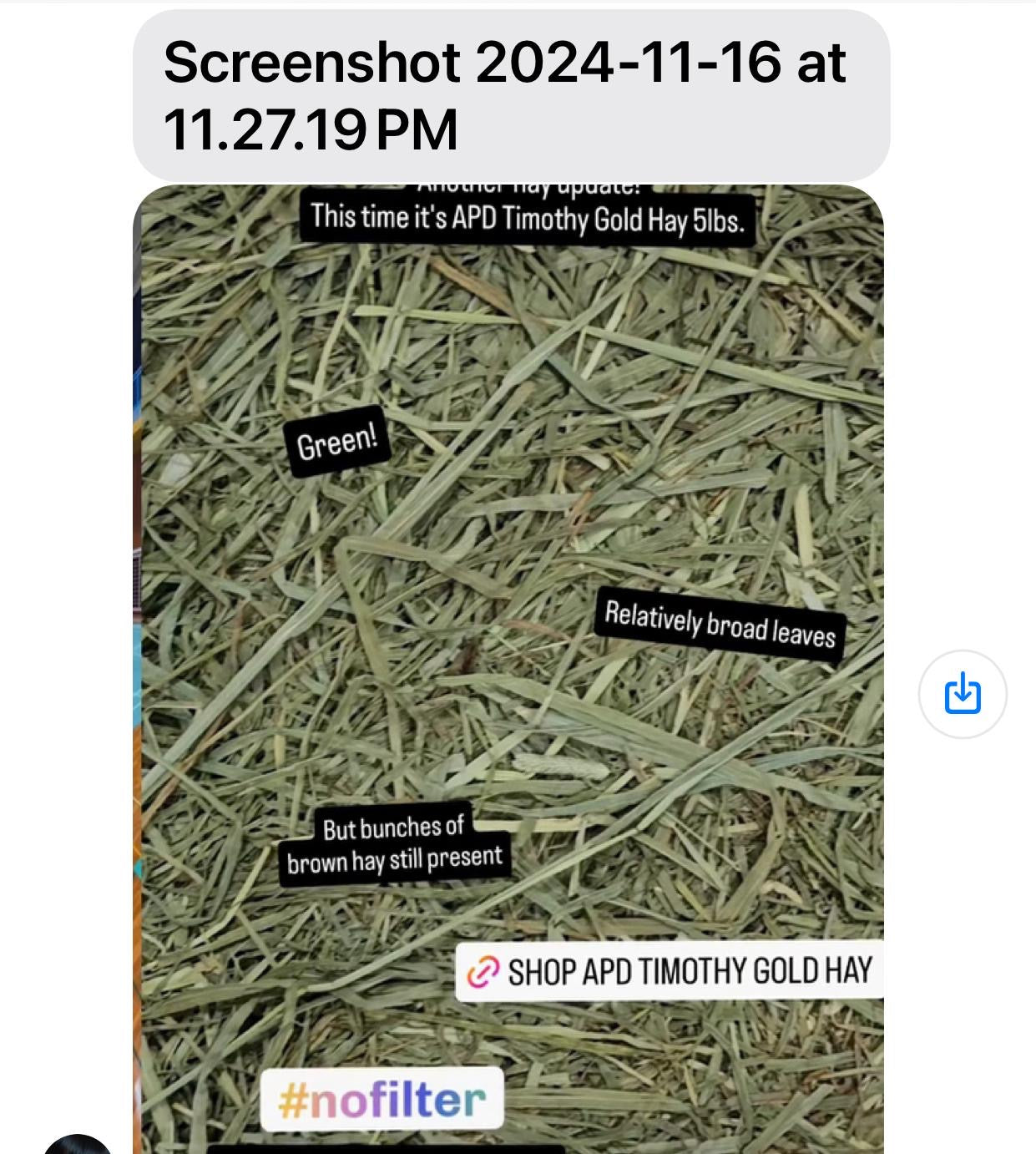 American Pet Diner APD Gold Timothy Hay soft 10/2026 highly palatable/ popular batch (taste test or sample avail) please return good hay bits ๐