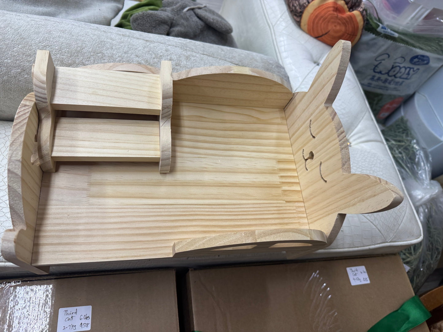 Kiln dried wooden bed with steps or chair. 33 cm x 23 cm x 22 cm highest height