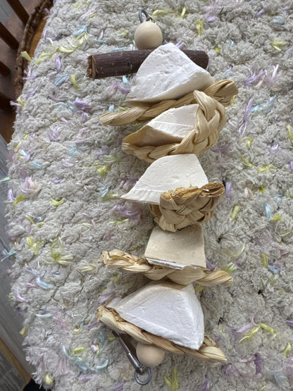 String of cuttlebone with shredders chew toy