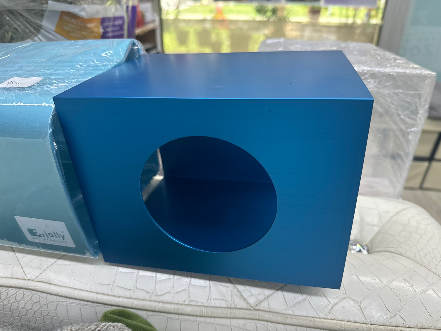 Blue Aluminium Alloy Cooling House attachable to cage. Lightweight and spacious. 20 cm x 15 cm x 15 cm LBH