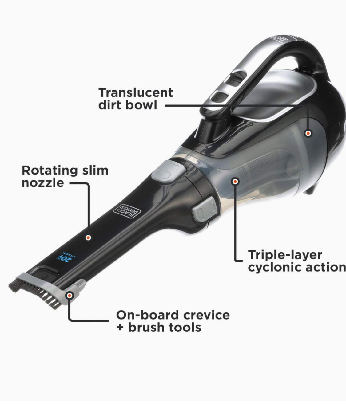 Black + Decker Cordless, Bagless 20 V Hand Vacuum Cleaner (powerful)