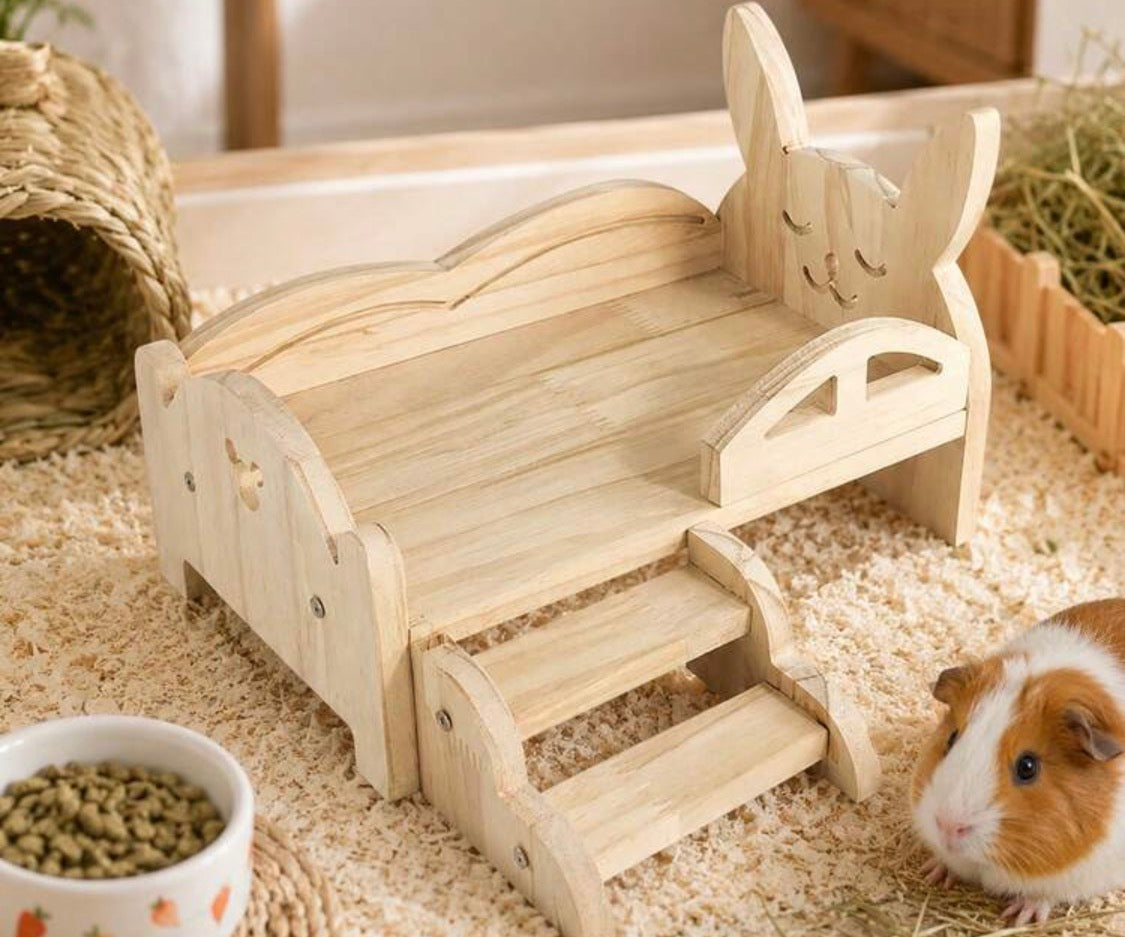 Kiln dried wooden bed with steps or chair. 33 cm x 23 cm x 22 cm highest height