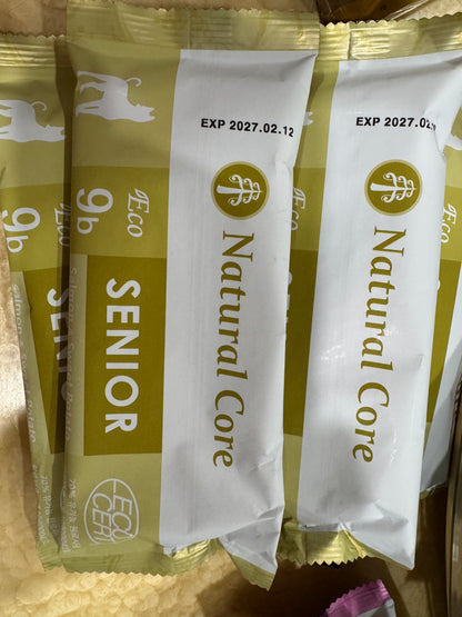 Natural Core organic dog food kept in aircon shop, individual smaller packs