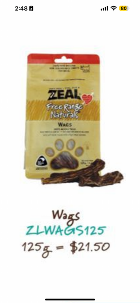 Clearance lowest price: Zeal Products Dog/ Cat Chews $13 per pack at discounted prices  (RRP $21.50 to $23.50) Expiry 2026 kept in aircon shop last few packs