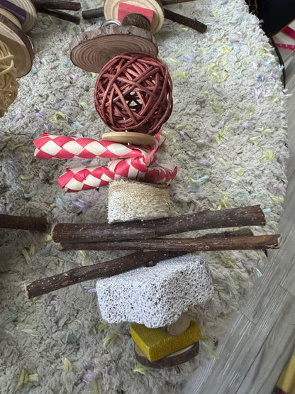 18 cm toy: good quality skewer cum chew toy hanger/skewer reusable with chew toys (each)